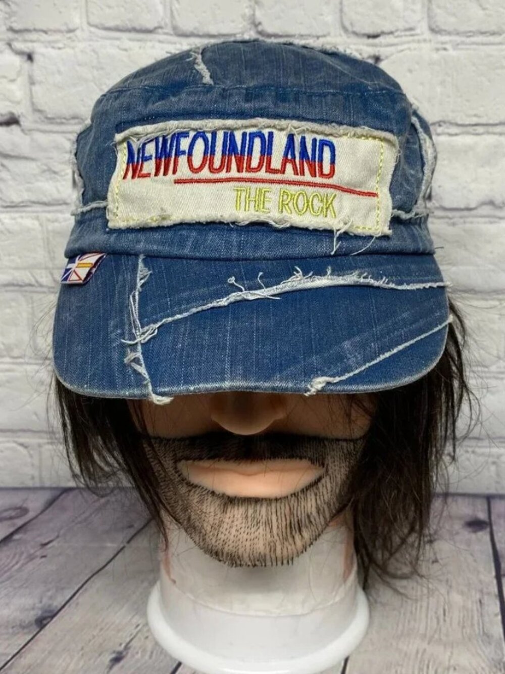 Army Hat Cap Distressed Women Adjustable Blue New FOUNDLAND The Rock Patch Work